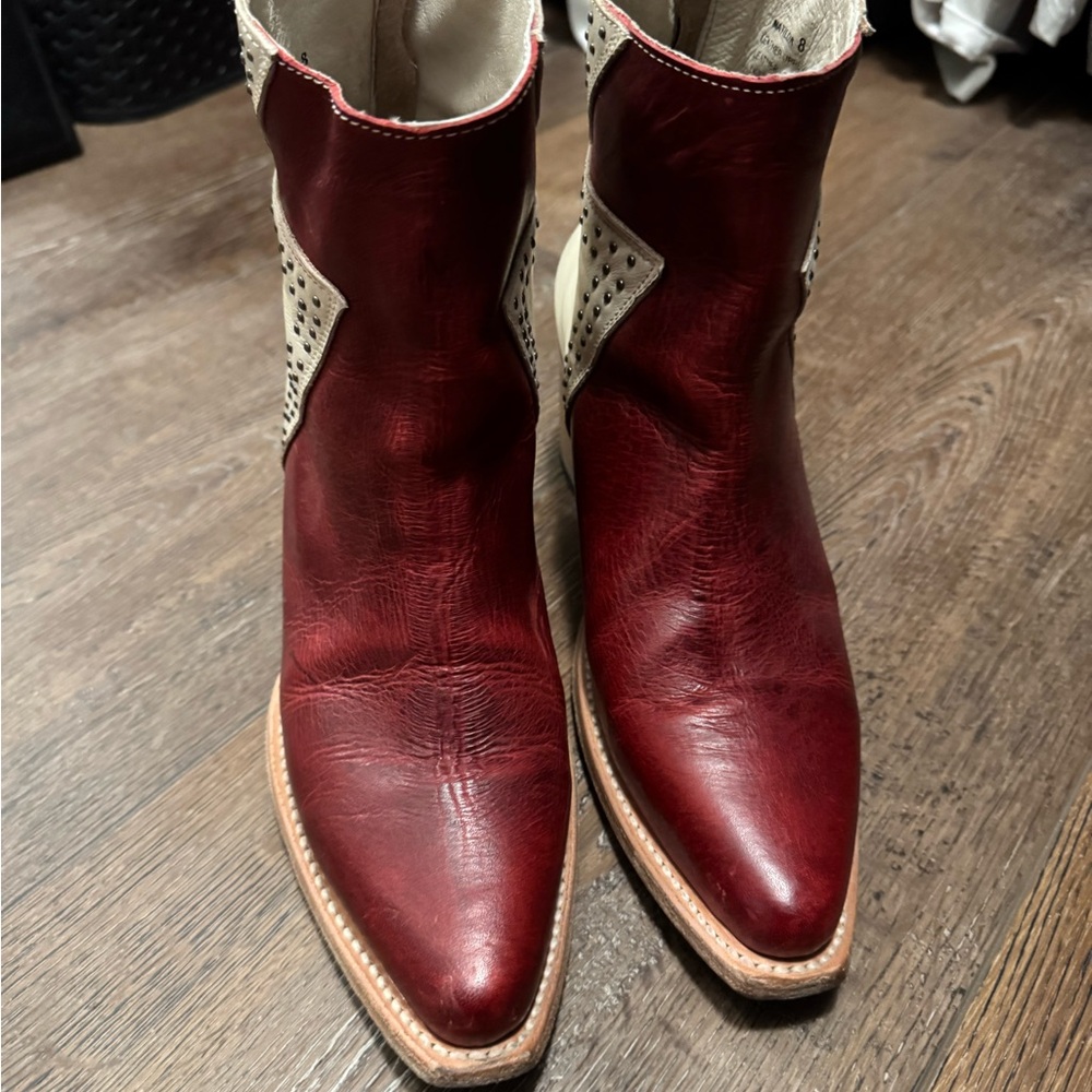 Freebird Burgundy and Cream Ankle Boots